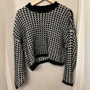 Black and white textured chunky knit sweater